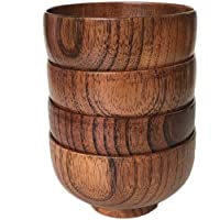 Juego de 4 cuencos de madera maciza de 11-4 cm de diámetro x 6-4 cm para arroz- sopa- salsa- decoración (mediana)
